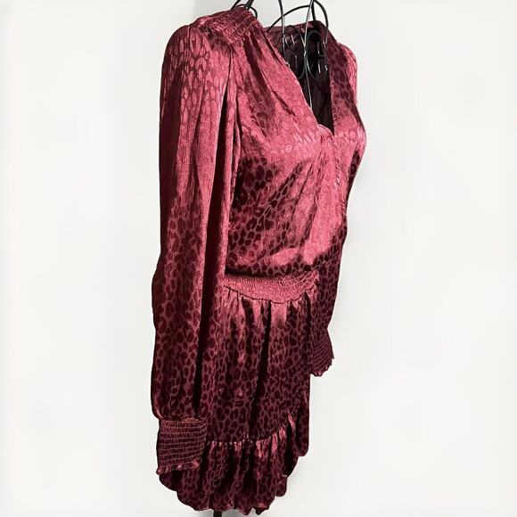 MICHAEL KORS NWT Julia Faux Wrap Ruffle Hem Mini Dress Size XS Dark Ruby Cheetah - Picture 3 of 9